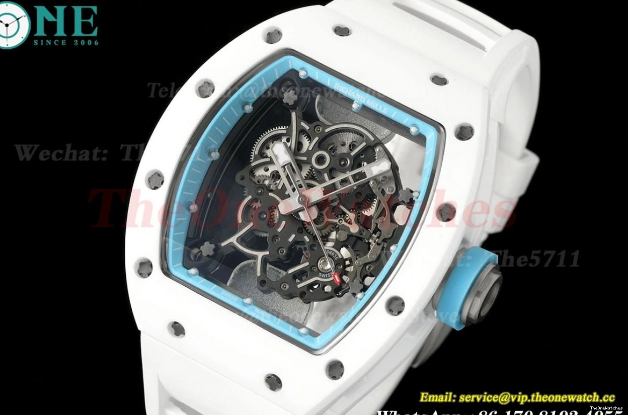Strap Skeleton RM055 RMUL2 On Dial Blue T+F White Ceramic Rubber White 1225